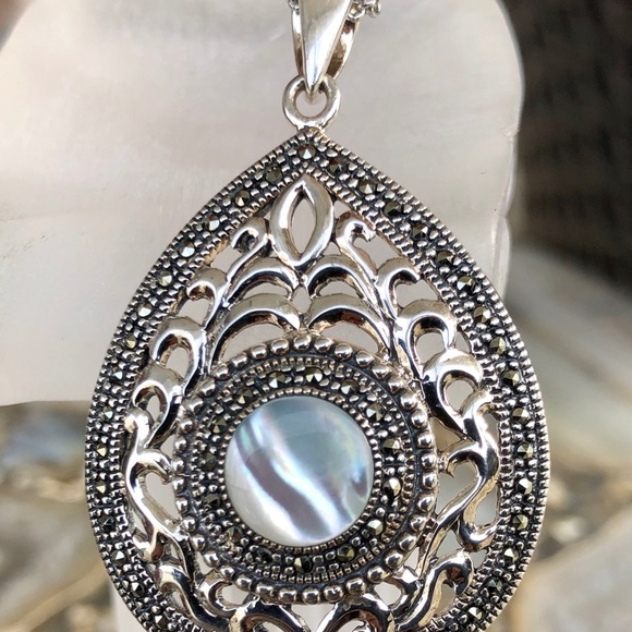 Addison Lane MOP and Marcasite Teardrop Pendant - Picture 6 of 7